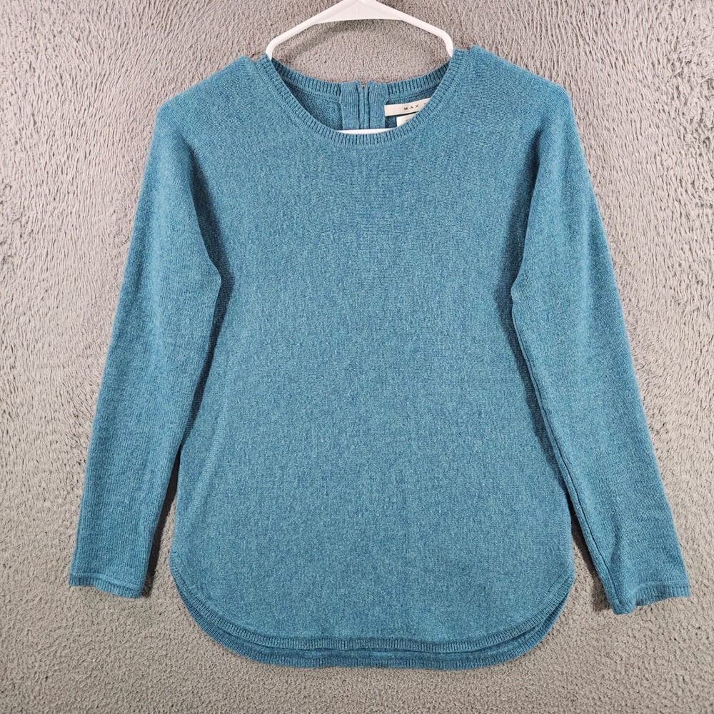 Max Studio Womens XS Teal Blue 100% 2-Ply Cashmere Back Zip Pullover Sweater